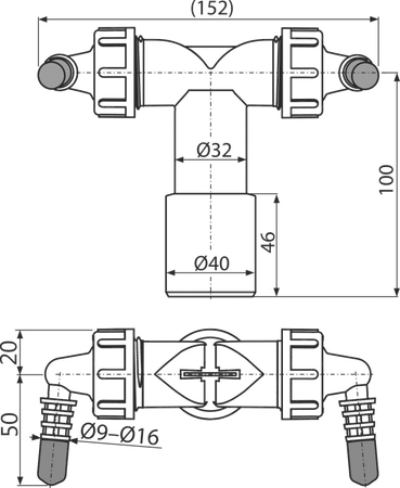 Podwójne kolano G1"/8–16z zaworem, DN40
