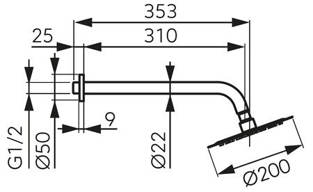 Zestaw natryskowy z deszczownią 200mm slim, czarny