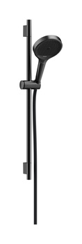 HG Rainfinity Zestaw prysznicowy 130 3jet EcoSmart z drążkiem S Puro 65 cm PushSlider i tekstylnym wężem Designflex 160 cm, Czarny Chrom Szczotkowany