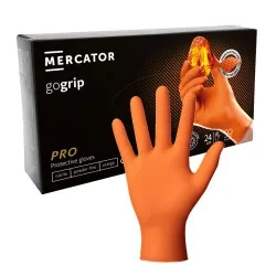  MERCATOR GOGRIP ORANGE Mocne grube rękawiczki nitrylowe M 50 sztuk