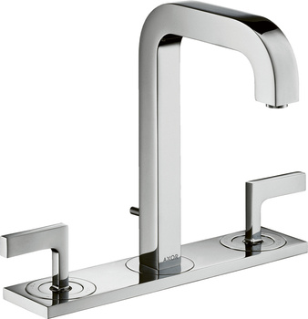 AX Citterio 3-otworowa bateria umywalkowa 170 z uchwytami jednoramiennymi, płytką i wylewką 140 mm z kompletem odpływowym z cięgłem, Chrom