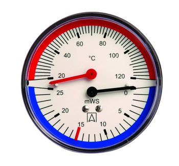 Termohydrometr TH 80, fi80 mm, 0÷6 mH2O, 20÷120°C, G1/4", ax, kl. 2,5