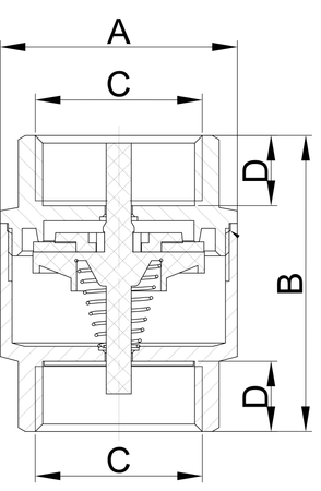 Zawór zwrotny z elementem zamykającym z tworzywa, 1 1/2", nakrętno-nakrętny
