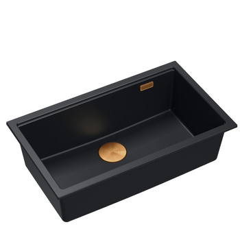 Zlewozmywak granitowy LOGAN 110 – jednokomorowy, wpuszczany, pure carbon/elementy miedziane, Quadron