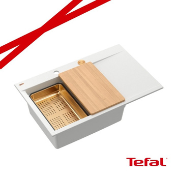 JOSH 111 GraniteQ zlewozmywak 1-komorowy z/o (780x500x215) snow white / elementy miedziane + PATELNIA WOK TEFAL