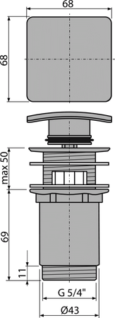 Spust umywalki CLIK/CLAK 5/4" metalowy z przelewem, korek kwadratowy