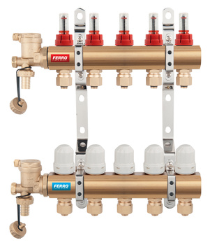 Rozdzielacz 9-drogowy z zaworami termostatycznymi i przepływomierzami, standard