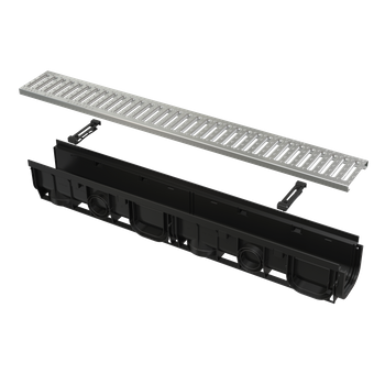 Odwodnienie zewnętrzne 100 mm z obramowaniem z tworzywa, ruszt ocynkowany profil „C“, A15