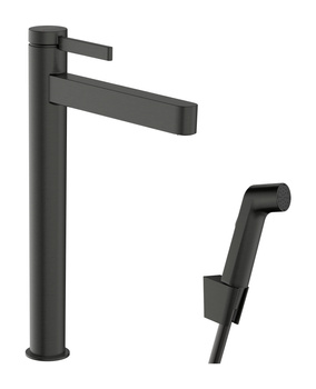 HG Finoris Jednouchwytowa bateria umywalkowa 260 z główką Bidette i wężem 160 cm, komplet odpływowy Push-Open, Czarny Chrom Szczotkowany