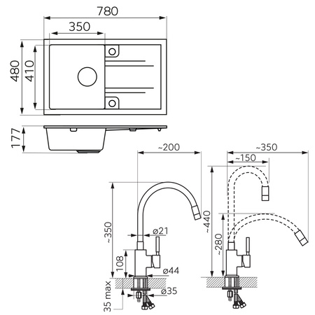 Zestaw zlewozmywak z baterią DRGM48/78GA + BZA4S