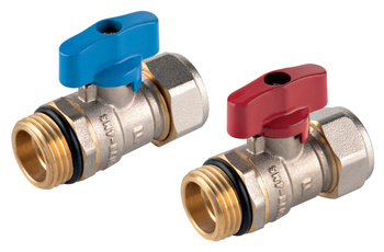 Zawór kulowy do rur wielowarstwowych 16x2mm, wkrętny, niebieski uchwyt, 1-2", F-Comfort