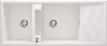 Zlewozmywak granitowy magnetyczny 2-komorowy z ociekaczem alabaster stal ZRM A213