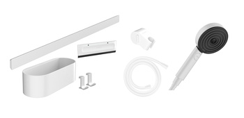 HG WallStoris Pakiet główka prysznicowa 105 3jet Activation EcoSmart, panel ścienny 70 cm i zestaw akcesoriów, Biały Matowy