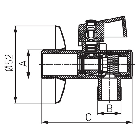 Zawór kulowy kątowy z metalowym uchwytem, z rozetą, z filtrem 1-2" x 1-2"