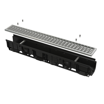 Odwodnienie zewnętrzne 100 mm z obramowaniem z tworzywa, ruszt ocynkowany, B125