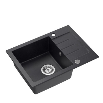 Zlewozmywak granitowy JOHNNY 116 – jednokomorowy, wpuszczany, black dotted/elementy stalowe, Quadron