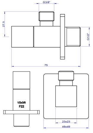 QUADRO zawór kątowy podłączeniowy 1/2"x 3/8", złoty