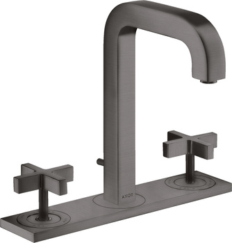 AX Citterio 3-otworowa bateria umywalkowa 170 z uchwytami krzyżowymi, płytką i wylewką 140 mm z kpl. odpływowym z cięgłem, Czarny Chrom Szczotkowany