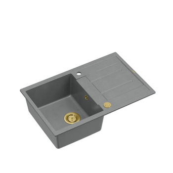 Zlewozmywak granitowy MORGAN 111 – jednokomorowy, wpuszczany, silver stone/elementy złote, Quadron