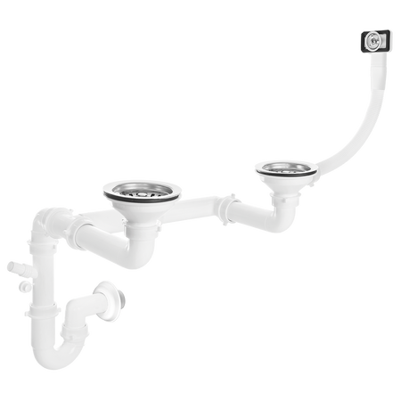 Syfon 2 × 3,5" z przelewem do zlewozmywaka 2-komorowego