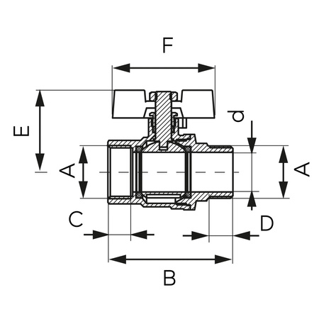 Zawór kulowy GW-GZ z motylkiem, 1-2", F-Power