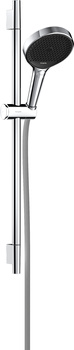 HG Rainfinity Zestaw prysznicowy 130 3jet z drążkiem S Puro 65 cm PushSlider i tekstylnym wężem Designflex 160 cm, Chrom