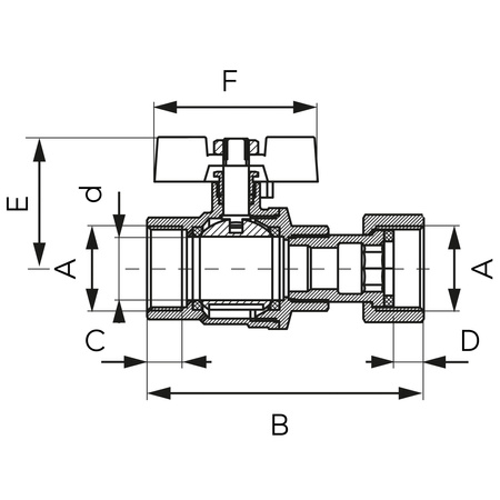 Zawór kulowy GW-GW z motylkiem, z półśrubunkiem, 3-4", F-Power