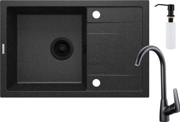 Zlewozmywak granitowy z baterią 1-komorowy z ociekaczem - z dozownikiem obrotowa nero grafit nero Corio ZRCC2113