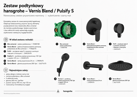 Kompletny zestaw podtynkowy Vernis Blend czarny mat