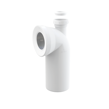 Przyłącze do stojącej miski WC, kolano 90° z przyłączem DN 40/50, DN 110, długość 230 mm, PP, białe