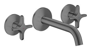 AX One 3-otworowa bateria umywalkowa z uchwytami krzyżowymi i wylewką 160 mm, ścienna, podtynkowa, Czarny Chrom Szczotkowany