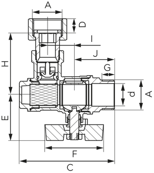 Kurek kulowy kątowy z filtrem, z zaworem zwrotnym, z półśrubunkiem, nakrętno-wkrętny, z motylkiem, 3/4"