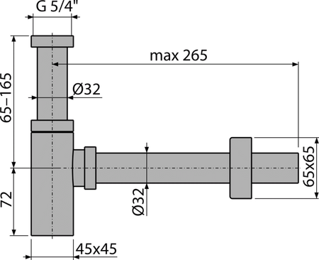 Półsyfon umywalkowy DN32 DESIGN metalowy, kwadratowy