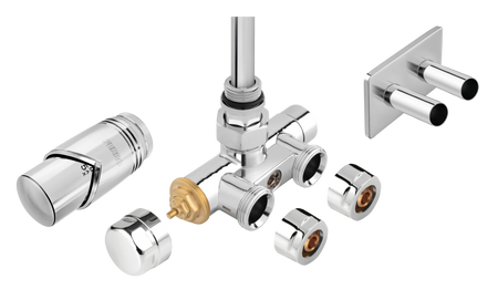 Dekoracyjny zestaw termostatyczny z nastawą wstępną, tuleją zanurzeniową i głowicą termostatyczną, chromowany