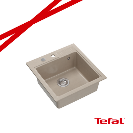PETER 110 GraniteQ zlewozmywak granitowy pearl beige (beżowy) 1-komorowy z/o (50x52x20) z syfonem i zaślepką + PATELNIA TEFAL NALESNIKI
