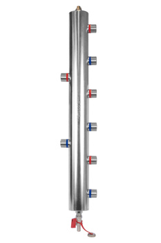 Rozdzielacz ze sprzęgłem hydraulicznym BLH 890 8x G1", 2x GW G1/2", odpowietrznik ręczny, zawór spustowy, wieszak ścienny, nieocieplony