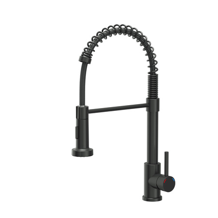 Bateria kuchenna SALMA – stalowa, pure carbon, obrotowa, ruchoma wylewka, z prysznicem, Quadron
