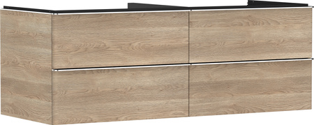 HG Xelu Q Szafka pod umywalkę nablatową z 4 szufladami 1360/550, Naturalny Dąb, Kolor uchwytów: Chrom