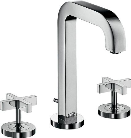 AX Citterio 3-otworowa bateria umywalkowa 170 z uchwytami krzyżowymi, rozetami, wylewką 140 mm i kompletem odpływowym z cięgłem, Chrom