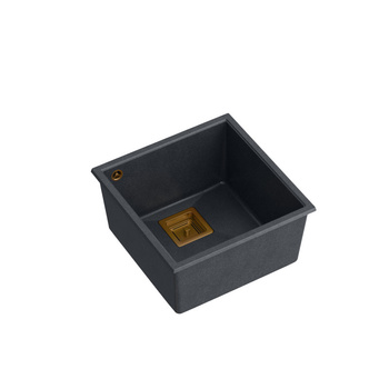 Zlewozmywak granitowy DAVID 40 – jednokomorowy, podwieszany, black diamond/elementy miedziane, Quadron