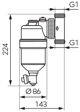 Magnetyczny separator zanieczyszczeń 1", Montaż pionowy/ poziomy/ ukośny, nakrętno - nakrętny