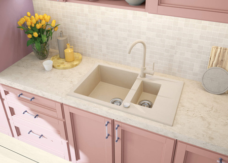 Zlewozmywak granitowy 1.5-komorowy z ociekaczem alabaster stal ZQN A513