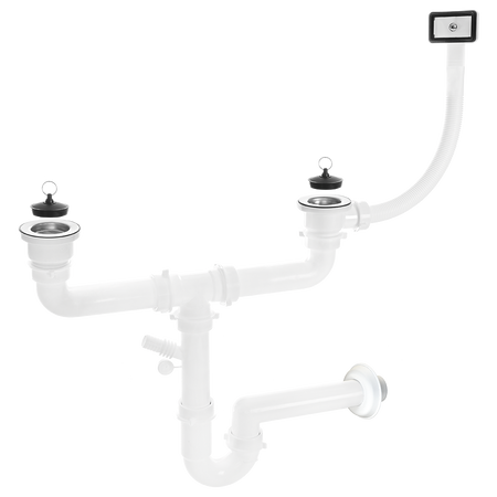 Syfon 2x2" z przelewem do zlewozmywaka 2-komorowego