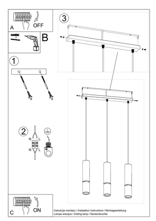 Lampa wisząca LOOPEZ 3L czarny/złoty