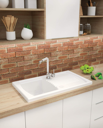 Zlewozmywak ceramiczny 1.5-komorowy z ociekaczem biały stal ZCL 651N