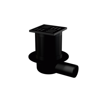 Kratka ściekowa 105×105/50 mm odpływ boczny, kratka nierdzewna czarny-mat, kombinowany syfon SMART