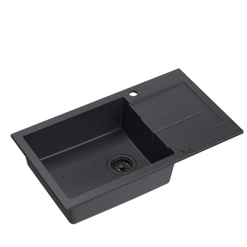 Zlewozmywak granitowy CHRISTIAN 136 XL – jednokomorowy, wpuszczany, black dotted/elementy czarne, Quadron