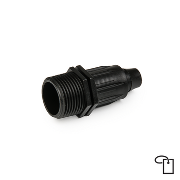 QJ Łącznik do rur kroplujących PE 16mm, gwint zewnętrzny 1/2"