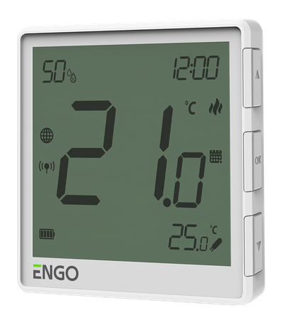 Internetowy, natynkowy regulator temperatury ZigBee, akumulatorowy, biały