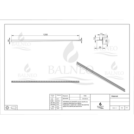 Listwa spadkowa do szkła prawa 120 cm inox